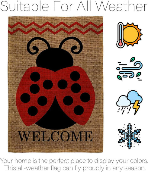Welcome Ladybug Burlap Garden Flag - Friends Bugs & Frogs Butterfly Ladybugs Dragonfly Bee Springtime Insect Natural Wildlife - Yard Decorations H...