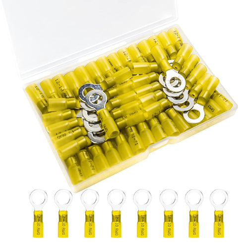 50 PCS Heat Shrink Wire Connectors, 12-10 AWG Ring Terminals Waterproof, 12-10 AWG 3/8" Stud(M10) Wire Terminals Marine Automotive...