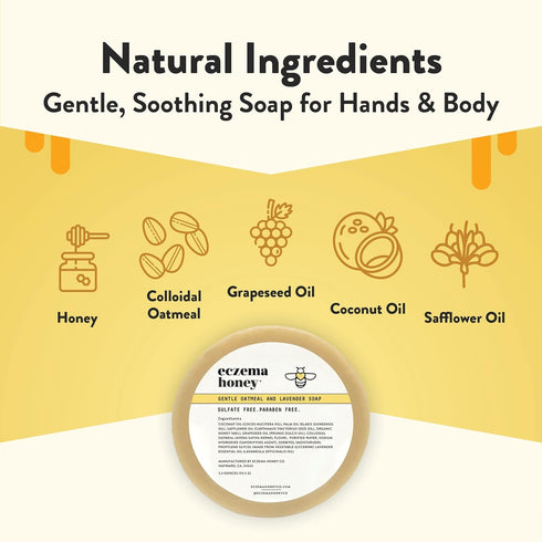 ECZEMA HONEY Gentle Oatmeal and Lavender Soap - Natural Eczema Body Wash - Daily Gentle Soap for Dry, Itchy, Sensitive, & Irritable Skin (3.3 Oz)...