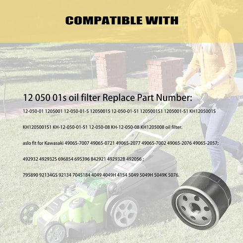12-050-01-S Oil Filter for 12 050 01 12 050 01-S1 KH-12-050-01-S KH-12-050-08, AM125424, 49065-7007 49065-0721 492932S Cub Cadet, Craftsman, Troy ...