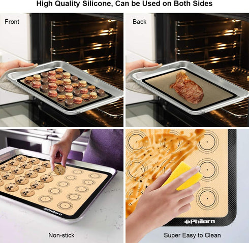PHILORN Silicone Baking Mat Set, 16.5" x 11.42" Macaron Baking Mat, Non-Stick Baking Mat with Baking Tools, 2 Pack Food Safe Baking Silicone Mat, ...