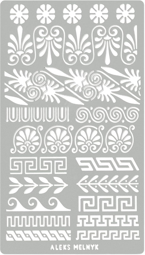 Aleks Melnyk No.36.3 Metal Journal Stencil, Greek Key, Border, Meander, Ornaments, Stainless Steel Stencil, Template Tool for Wood Burning, Pyrogr...