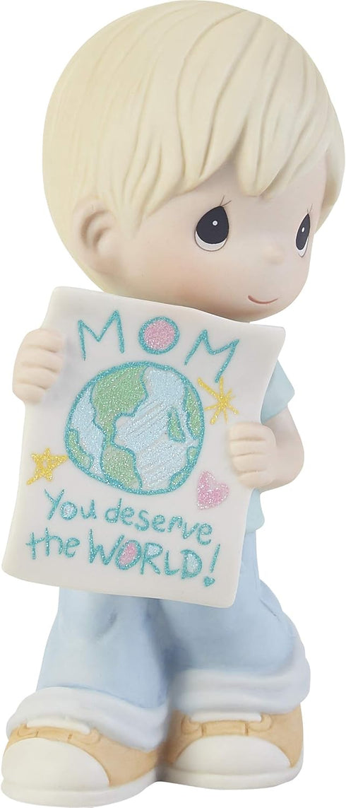 Precious Moments "Mom, You Deserve The World Hand-Painted Porcelain Figurine - 203006, Unique Mother's Day, Birthday, and Holiday Decor Keepsake...