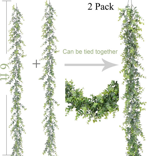Artificial Vines Faux Eucalyptus Garland, Artiflr 2 Pack Fake Eucalyptus Greenery Garland Wedding Backdrop Arch Wall Decor, 6 Feet/pcs Fake Hangin...
