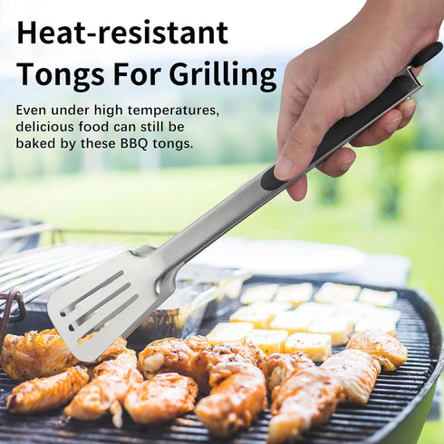Tongs for Cooking, Spatula Tongs Set for Serving Food and Grilling, 9" and 12" Metal Tongs for Fish, Steak, Bread, Salad, Comfortable Grip, Easy t...