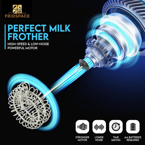Handheld portable milk frother durable double whisk electric coffee machine, battery operated stainless steel milk mixer with stand, instant foam ...