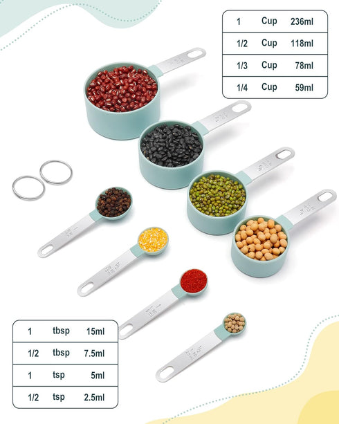 Measuring Cups and Spoons Set of 8 Pieces, nesting measuring cups for Measuring Dry or Liquid Ingredients, Stainless Steel Handle, Kitchen Gadgets...