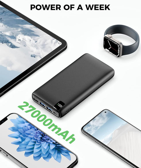 Power Bank Portable Charger - 27000mAh USB C in & Out PD Fast Charger QC3.0 22.5W 4 Outputs External Battery Pack Compatible with iPhone, Samsung,...