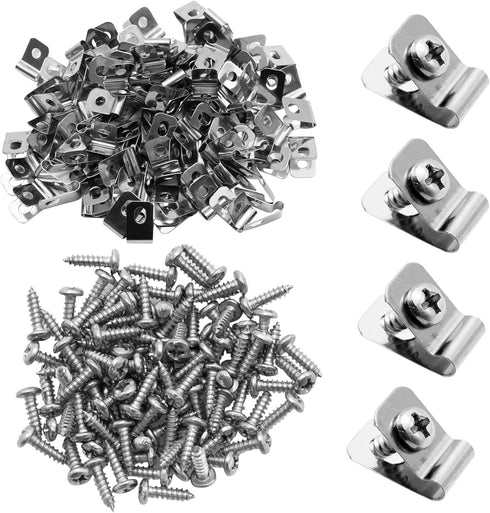 100Pcs Wire Fence Clips w/Screws, Stainless Steel Fencing Mounting Clips, 2.5mm Diameter Cattle Panel Clips, Screws for 2-6 Gauge, Wire Clip for V...