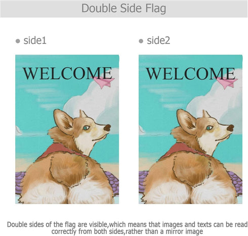 Corgi Dog Beach Garden Flag 12''x18'' Seasonal Outdoor Flags & Banners Polyester Double-Sided Large Yard Flag Inch for Home Décor Lawn Patio Farmh...