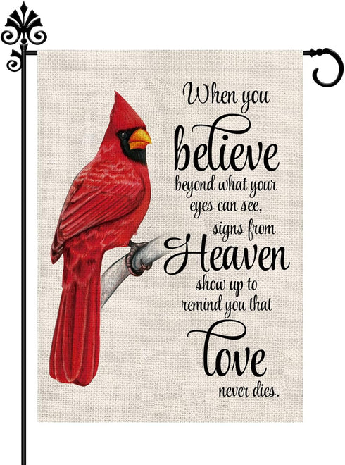 Cardinal Garden Flag Vertical Double Sided Farmhouse Burlap Yard Outdoor Decor 12.5x18 Inch-When you Believe Beyond What Your Eyes Can See Signs F...