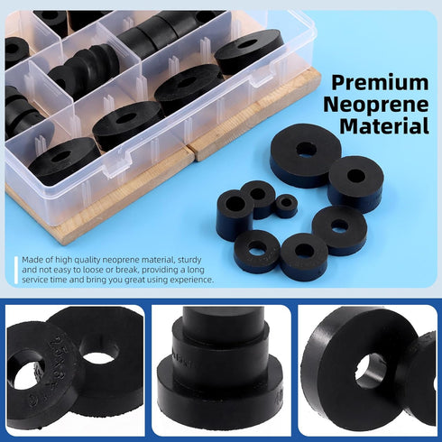 Glarks 40Pcs 8 Sizes Round Rubber Spacer Assortment Kit, Multi Purpose Black Round Neoprene Washers Anti Vibration Rubber Spacer Bushings for Elec...