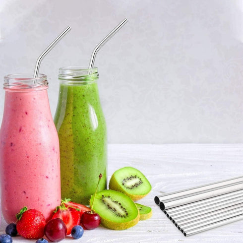 Hypermotion Stainless Steel Straw, Food Grade Reusable Metal Drinking Straw Set with 2 Cleaning Brushes and Carry Pouch for Smoothie, Milkshake, C...