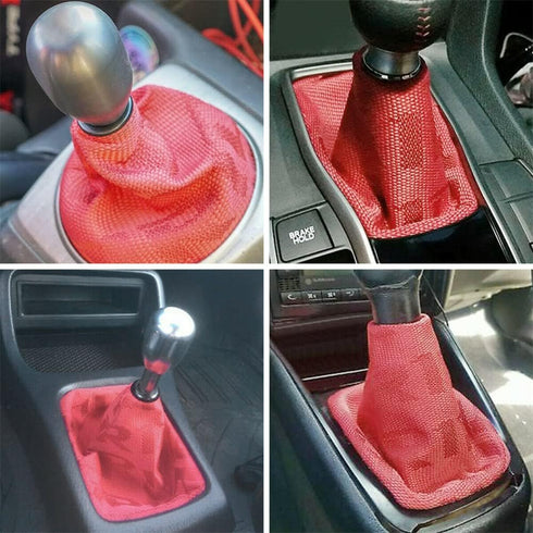 Universal Manual Red Canvas Shift Lever Knob Boot Dust Cover JDM Style Gear Shift Knob Collar Hyper Fabric...