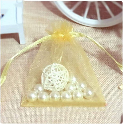 50pcs 5x7 inch Gifts Wrap Bags Gold, Organza Sheer Fabric Bulk, Drawstring Reusable Recycled Pouch for Baby Shower Favor, Craft Business, Beach, S...