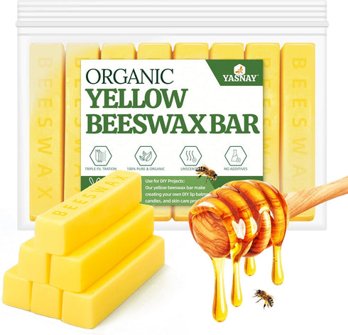 YASNAY Yellow Beeswax Bars 8oz 100% Organic Beeswax, Beeswax for Candle Making, Body, Skin Care DIY, Lip Balm and Soap Making Supplies...