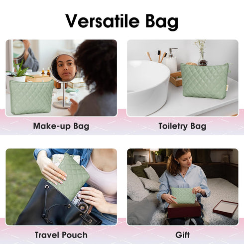 Makeup Bag for Purse Zipper Cosmetic Bag for Women Pouch Travel Eco Vegan Leather Make Up Organizer for Toiletry Bag Water Resistant Gift Idea, Gr...