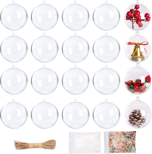 Fillable Christmas Ornaments, 20Pcs 2 in Mini Clear Plastic Ornament Ball with Foam Balls and Rope for Crafts Fillable, DIY Baubles Fillable Small...