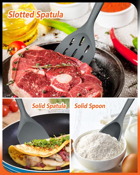 Pack of 3 Silicone Spatula, Non Stick Cooking Utensil Set, Wooden Handle Kitchen Turner for Baking Mixing Grilling Serving Food Heat Resistant, Gr...