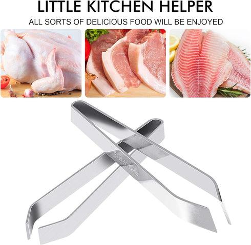 Fish Bone Tweezers, Professional Stainless Steel Flat and Slant Pliers Set for Kitchen Salmon Trout, 4 Pcs...