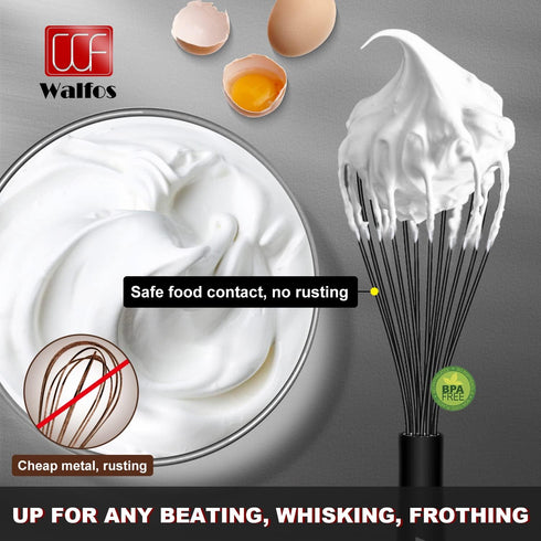 Walfos Silicone Whisk, Stainless Steel Wire Whisk - Heat Resistant Kitchen Whisks for Non-stick Cookware, Balloon Egg Beater Perfect for Blending,...