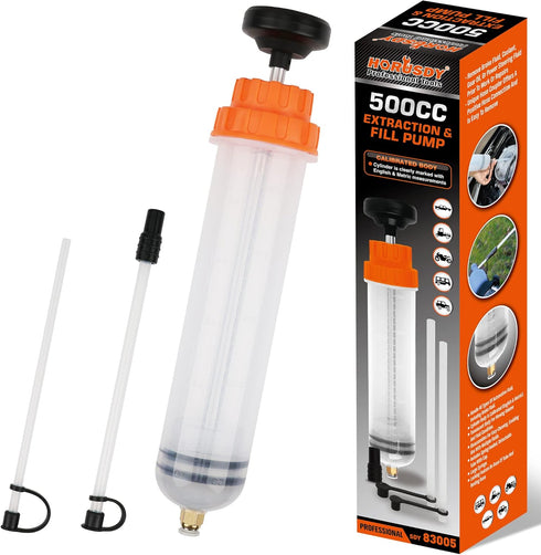 HORUSDY 500CC Fluid Extractor Automotive, Oil Extractor/Oil Syringe, Fluid Syringe Pump Manual Suction Vacuum Fuel Car Transfer...