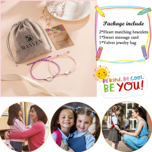 MANVEN First Day of School Bracelets for Mom and Daughter Back to school Gifts Mommy and Me Mother and Daughter Bracelets Matching Heart Wish Brac...