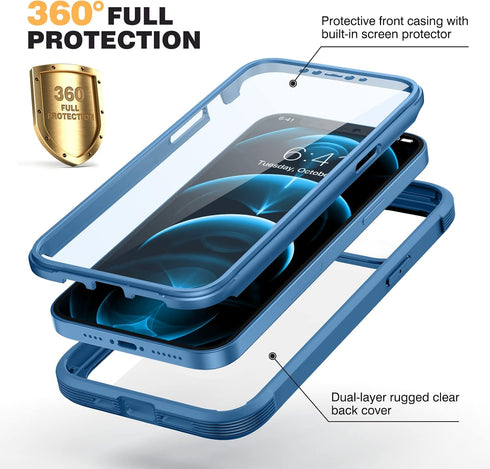 Miracase Designed for iPhone 12 Pro Max Case, Full Body Rugged Case with Built-in Touch Sensitive Anti-Scratch Screen Protector, Soft TPU Case Com...