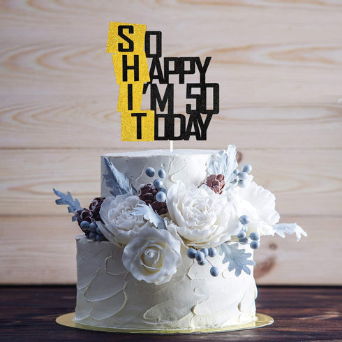 Funny So Happy I'm 50 Today Cake Topper - Glitter Fabulous Fifty Years Birthday Cake Décor - Cheers To Dirty 50th Birthday Party Decoration...