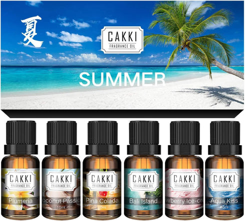 Summer Essential Oils for Diffusers for Home, CAKKI Fragrance Oils Set, 6X10ml with Coconut Passion,Plumeria, Pina Colada, Aqua Kiss, Natural Arom...