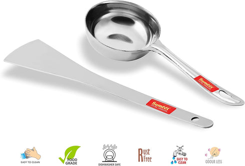 Sumeet Stainless Steel Perfect Dosa making Spoon/Ladle set of 2 Pcs (1 Turner, 1 Short Pour Ladle with Flat Base)...