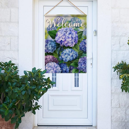 Welcome Spring Floral Flowers House Flag Double Sided, Hydrangea Decorative Garden Yard Outdoor Large Decor, Summer Farmhouse Burlap Home Outside ...