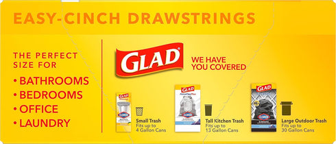 Glad Trash Bags, Medium Drawstring Garbage Bags, 8 Gallon, White, Fragrance Free, 26 Count, Pack May Vary...