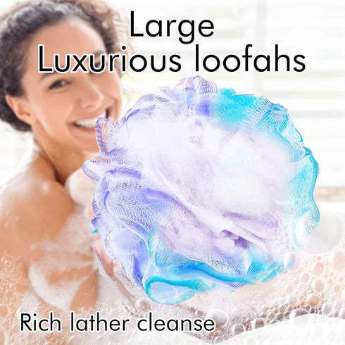 2Pcs Shower Loofahs Bath Sponges, 60g Large Soft Nylon Mesh Puff Balls for Body Wash, Exfoliating Body and Back Scrubber Pouf, Bathing Accessories...