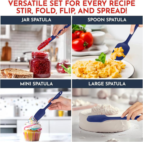 Culinary Couture 4-Piece Blue Baking Spatula Set - Rubber Spatulas Silicone Heat Resistant up to 428°F, BPA-Free - Spatula Set for Nonstick Cookwa...