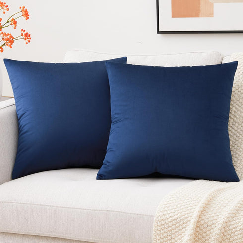 Mixhug Set of 2 Cozy Velvet Square Decorative Throw Pillow Covers for Couch and Bed, Navy Blue, 18 x 18 Inches...