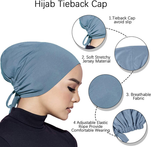 Faticinfa Under Scarf Hijab Cap with Tie-Back Closure Jersey Hijab Inner Caps with Rope Hijab Bonnet for Muslim Women...