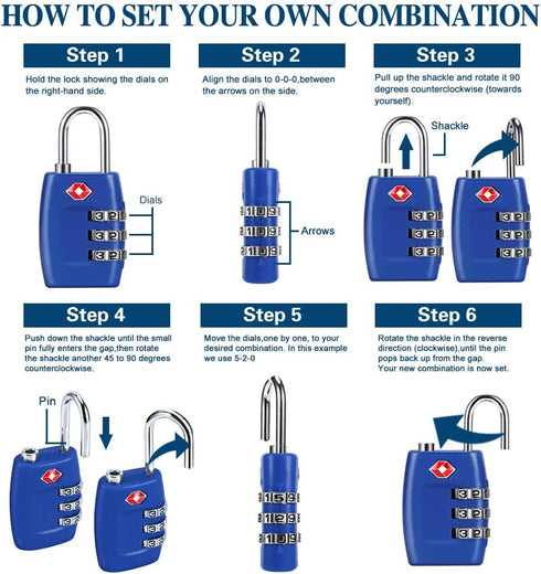 TSA Luggage Locks (4Pack) - 3 Digit Combination Padlocks - Approved Travel Lock for Suitcases & Baggage (Dark Blue)...