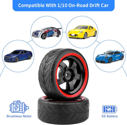 12mm Hex Wheels & Rubber Tires OD 2.52" Pre-Glued for Traxxas 4 Tec 2.0 1/18 Latrax Teton Tamiya TT02 Redcat Lightning EPX HSP Flying Fish Kyosho ...