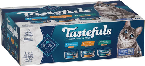 Blue Buffalo Tastefuls Wet Cat Food Paté Variety Pack, Made with Natural Ingredients | Chicken, Turkey & Chicken, and Ocean Fish & Tuna Entrées, 5...