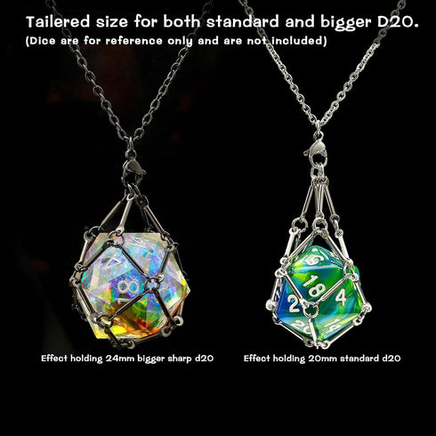 DND Dice Necklace Dice Cage for Interchangeable D20 Dice Dungeons and Dragons Gamers DND Gifts-Silver Black...