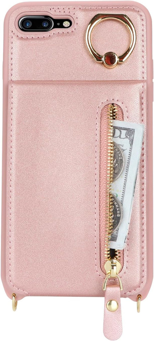 iPhone 7 Plus/8 Plus Case with Card Holder for Women, iPhone 7 Plus/8 Plus Phone Case Wallet with Strap Credit Card Slots Crossbody Zipper Case fo...