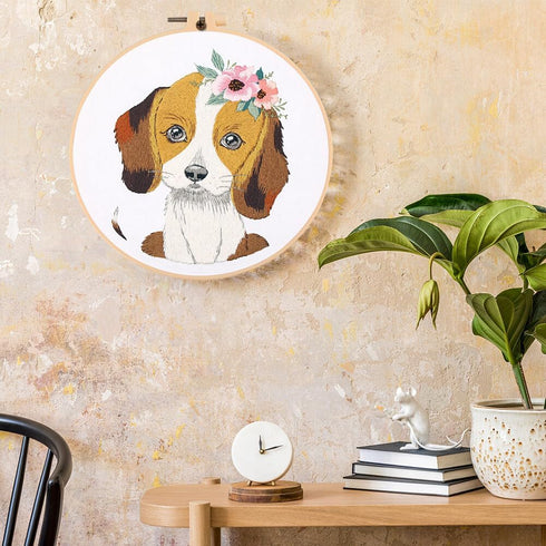 Zcargel Embroidery Starter Kit, Beginner Embroidery Material Set Dogs Pattern Embroidery Cloth 20cm Embroidery Hoops Needle Thread DIY Embroidery ...