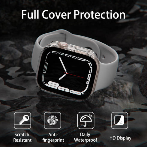 2 Pack Waterproof Case for Apple Watch Series 9 8 7 45mm Screen Protector, 2 in 1 Full Protective 9H Glass Face Cover Front & Back Hard PC Bumper ...