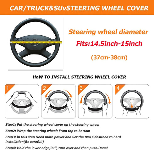 15 Inch Car Steering Wheel Cover, Anti-Slip Breathable Automotiv PU Leather Elastic Stretch Steering Wheel Protector for Women Men, Vehicle Access...