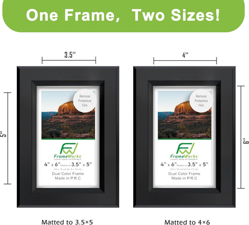 FrameWorks 2-Pack 1 3/8" Thick Black Wooden Shadow Box Picture Frames 4” x 6” with Removable White Mat to 3.5" x 5" Photo...