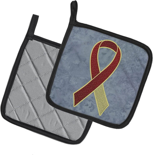 Caroline's Treasures AN1218PTHD Burgundy and Ivory Ribbon for Head and Neck Cancer Awareness Pair of Pot Holders Kitchen Heat Resistant Pot Holder...
