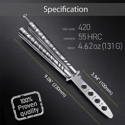 GOOD WORKER Butterfly Knife Trainer - Balisong Trainer - Balisong Butterfly Knives NOT Real NOT Sharp Blade - Practice Butterfly - Black Dull Tric...