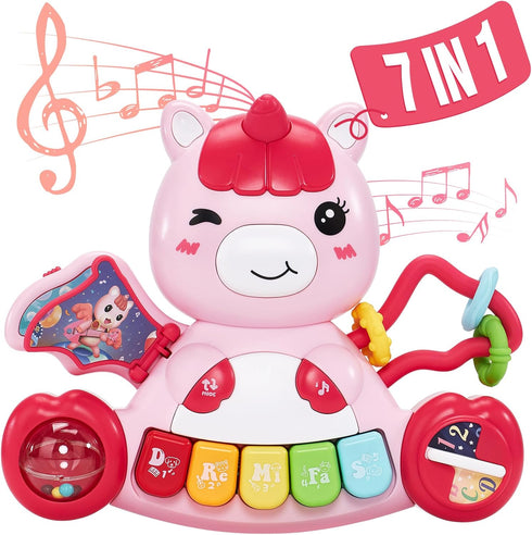Baby Toys 6 to 12 Months Baby Girls Activity Early Learning Educational Toys Unicorn Musical Light Infant Piano Toys 6 9 12 18-Month-Old Baby Gift...