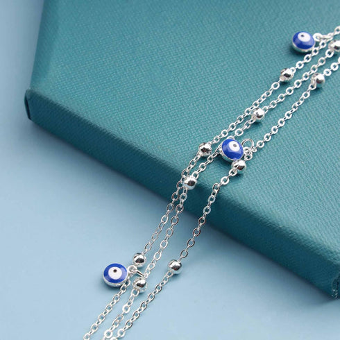 Boho Evil Eye Anklet Bracelet Layered Silver Chain Anklet Turkish Eyes Anklet Bracelets Beach Blue Eye Pendant Foot Chain Jewelry for Women and Gi...